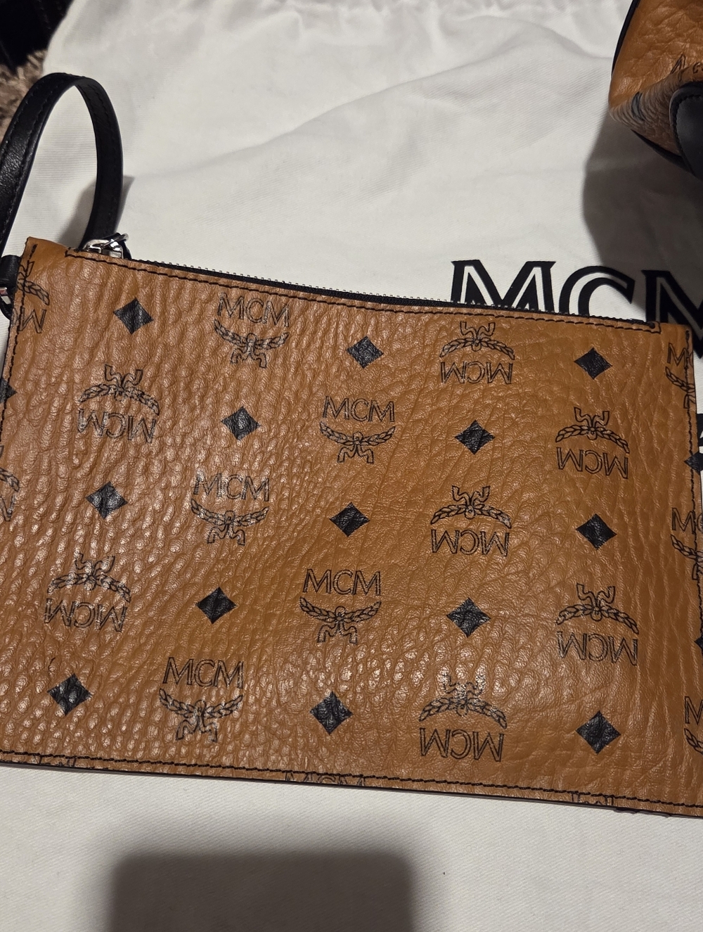 MCM Cognac Visetos Two-Piece Tote with Pouch - Picture 6 of 12